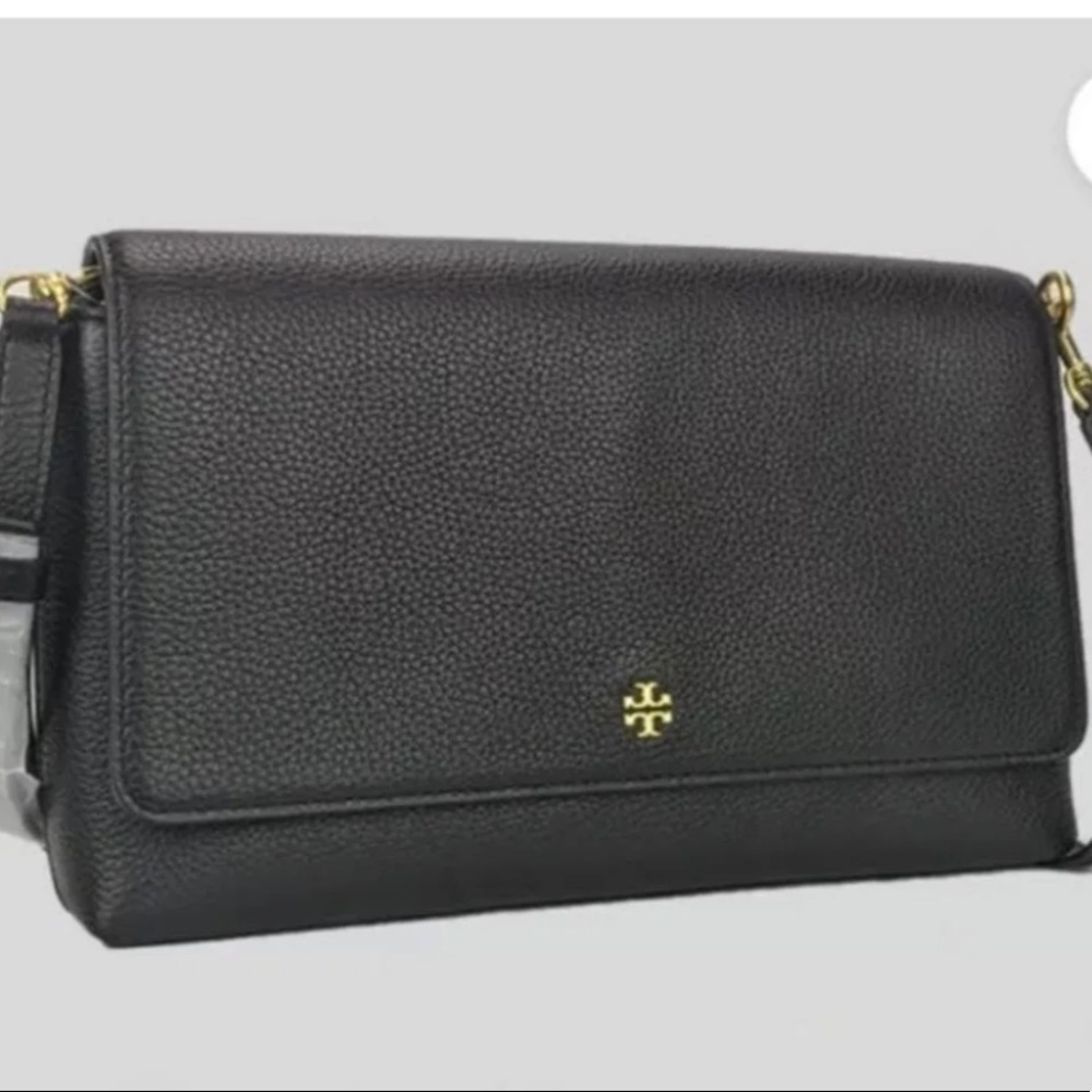 Tory Burch Blake Flap Crossbody Bag Black Gold $395